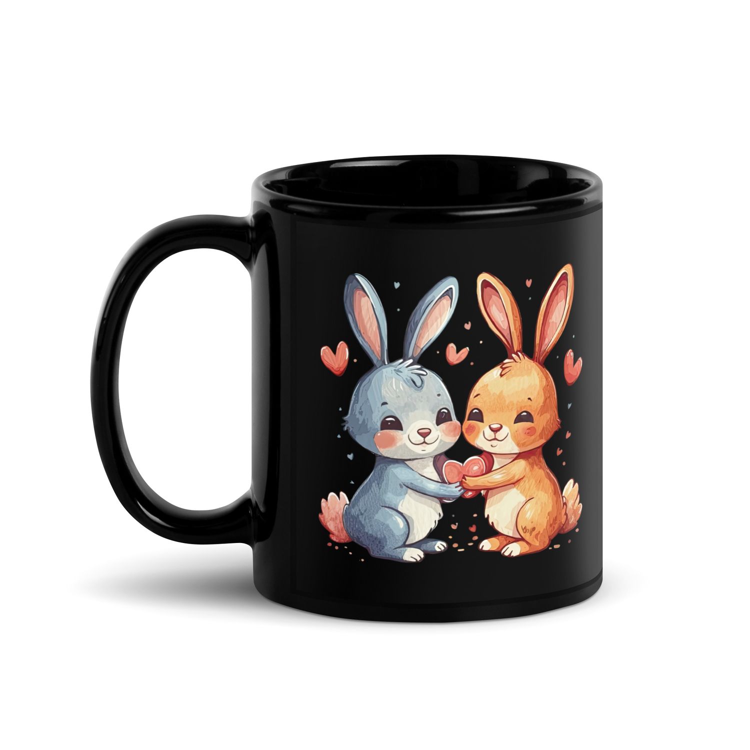 Valentine Love Rabbits Black Coffee Mug