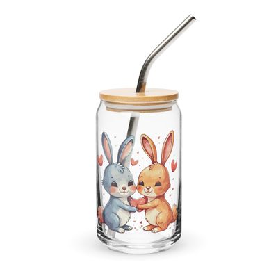 Valentine Love Rabbits Can-Shaped Glass