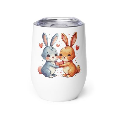 Valentine Love Rabbits Wine Tumbler