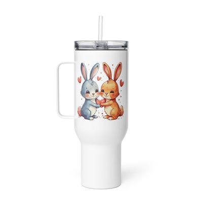 Valentine Love Rabbits Travel Mug with a Handle