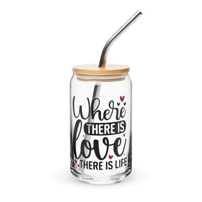 Valentine-Where There Is Love There Is Life Can-Shaped Glass