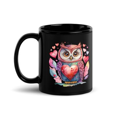 Valentine Love Owl Black Coffee Mug