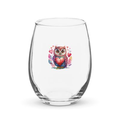 Valentine Love Owl Stemless Wine Glass