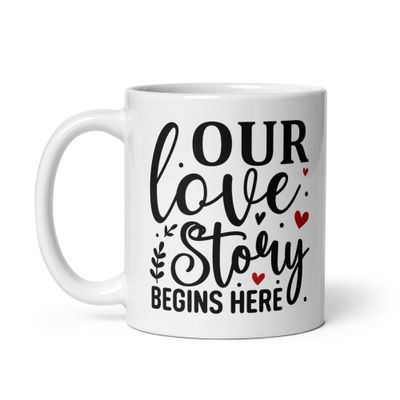 Valentine-Our Love Story Begins Here White Coffee Mug