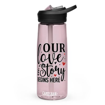 Valentine-Our Love Story Begins Here Sports Water Bottle