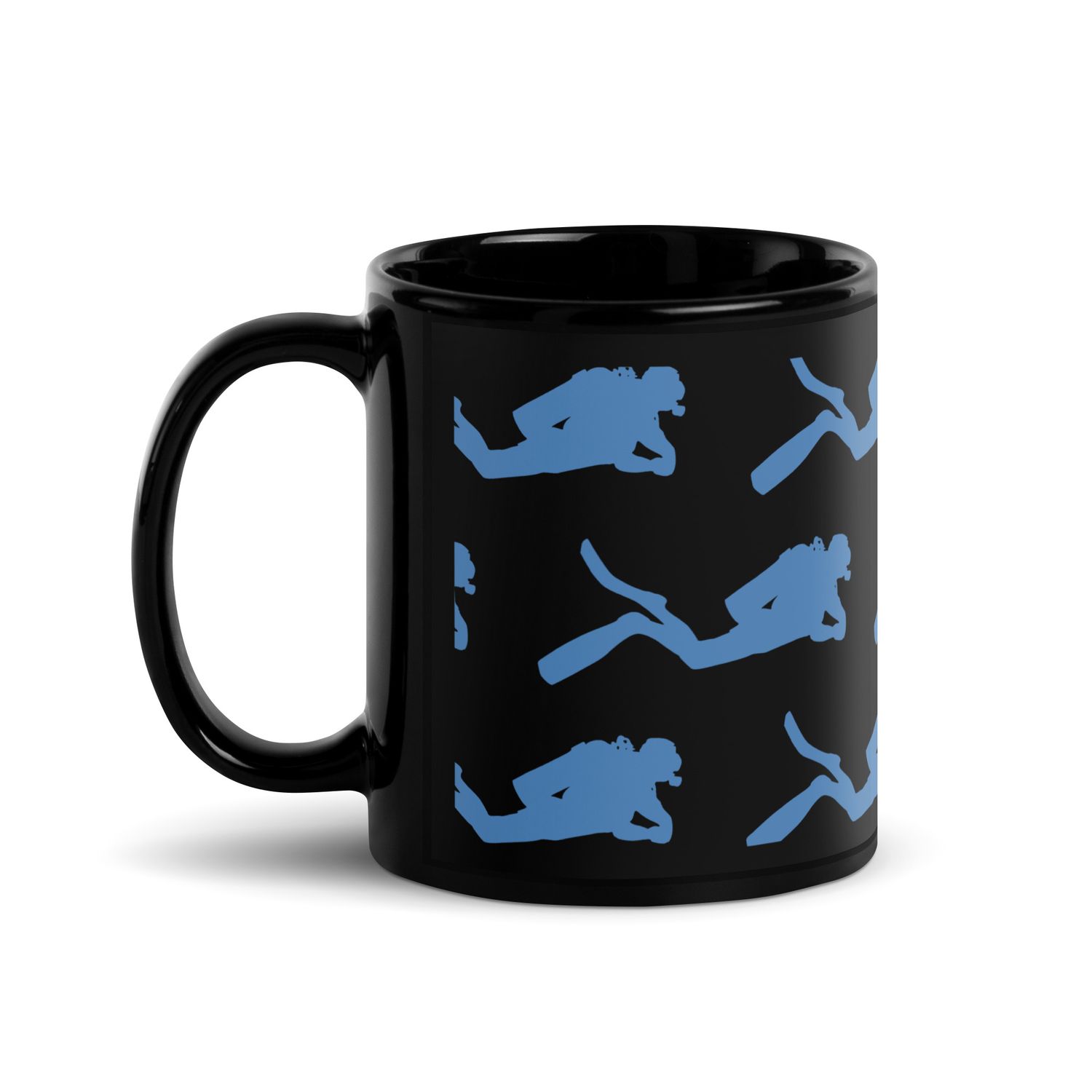 Scuba Diver Black Coffee Mug