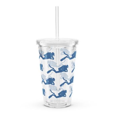 Scuba Diver Insulated Clear Plastic Tumbler