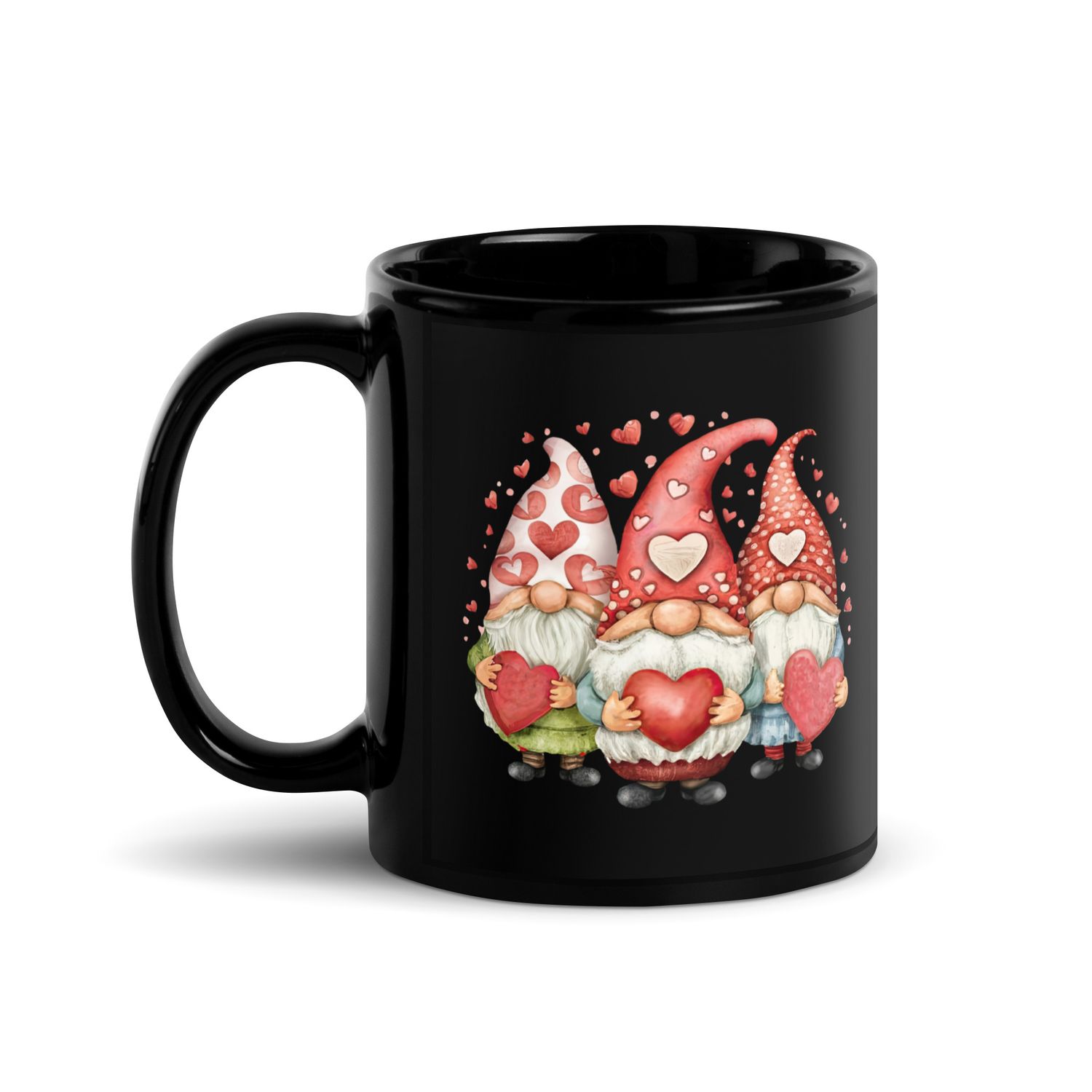 Valentine Love Gnomes Black Coffee Mug