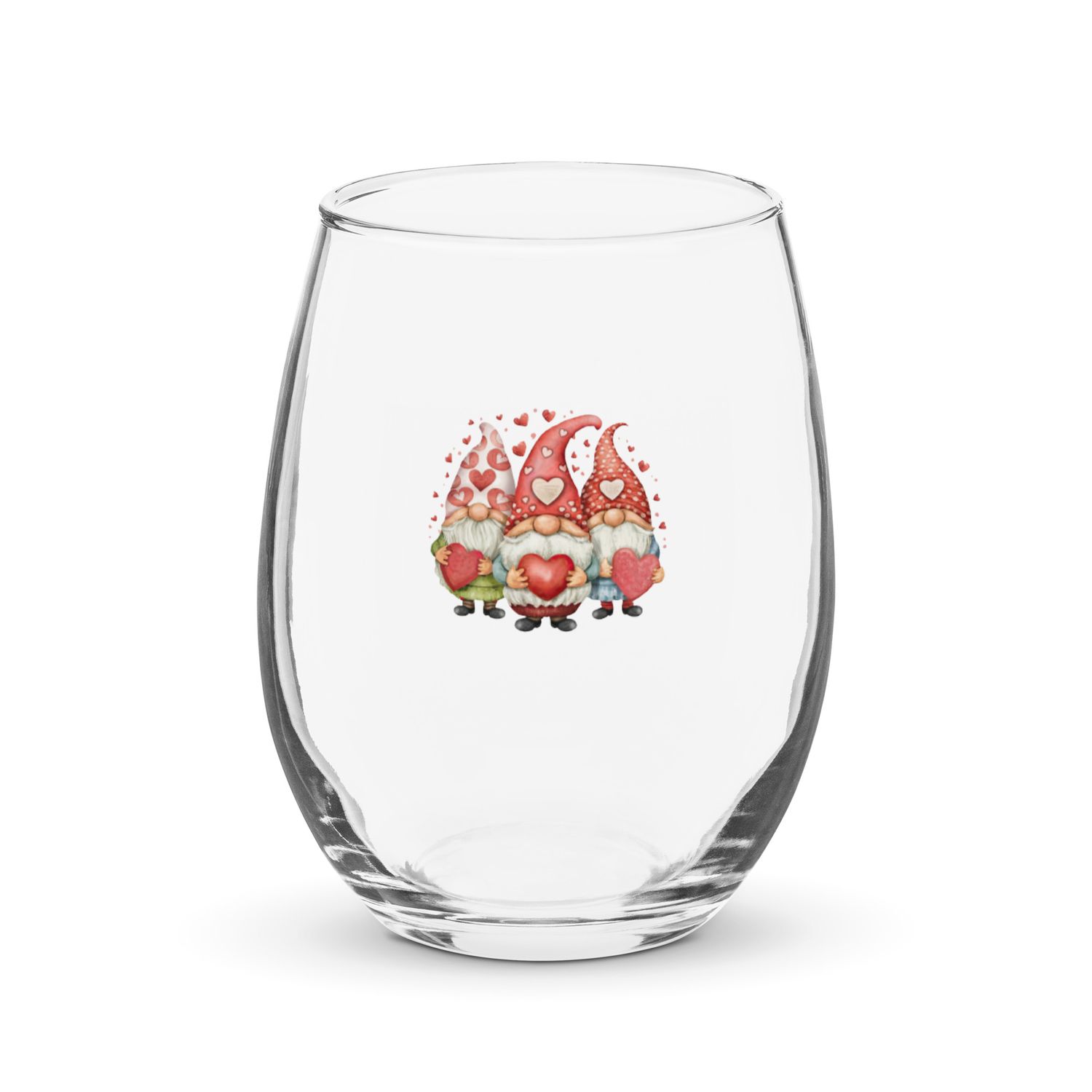 Valentine Love Gnomes Stemless Wine Glass