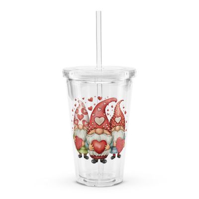 Valentine Love Gnomes Insulated Clear Plastic Tumbler