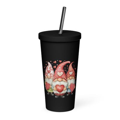 Valentine Love Gnomes Insulated Tumbler with a Straw