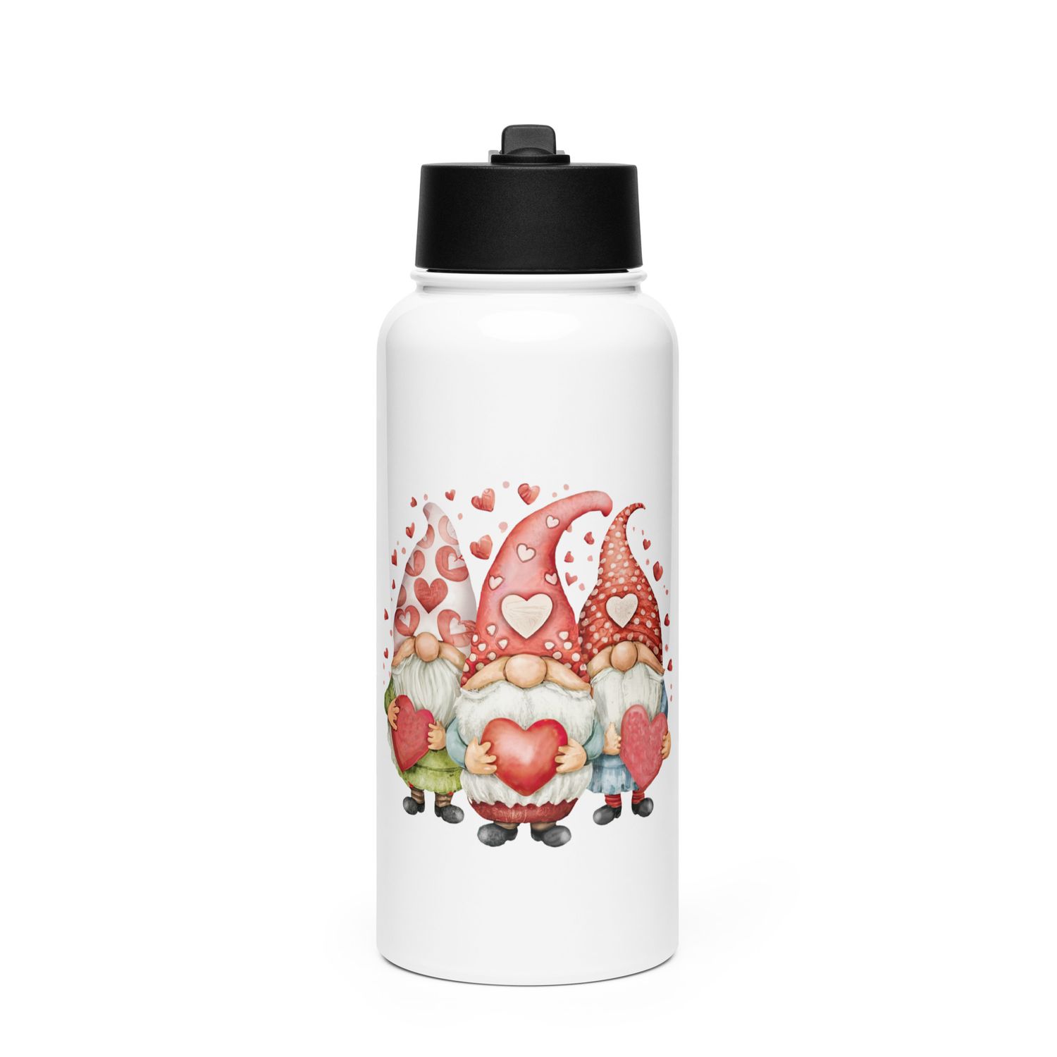 Valentine Love Gnomes Stainless Steel Water Bottle with a Straw Lid