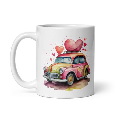 Valentine Love Car White Coffee Mug