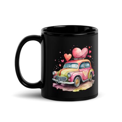 Valentine Love Car Black Coffee Mug