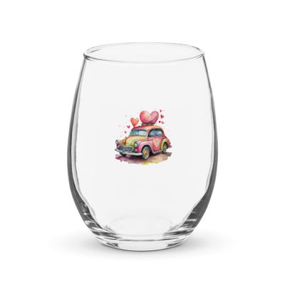 Valentine Love Car Stemless Wine Glass