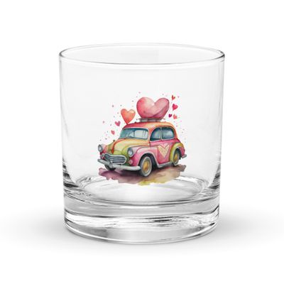 Valentine Love Car Rocks Glass