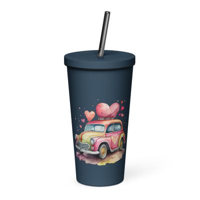 Valentine Love Car Insulated Tumbler with a Straw