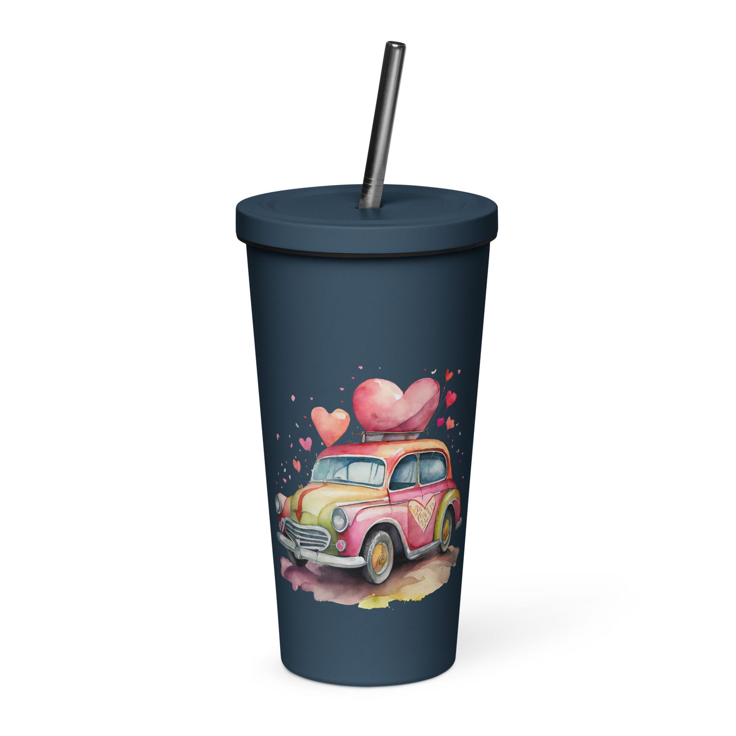 Valentine Love Car Insulated Tumbler with a Straw