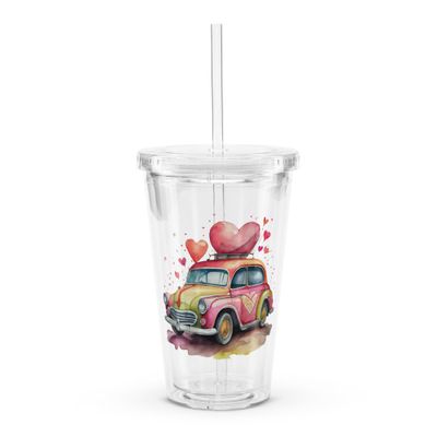 Valentine Love Car Insulated Clear Plastic Tumbler