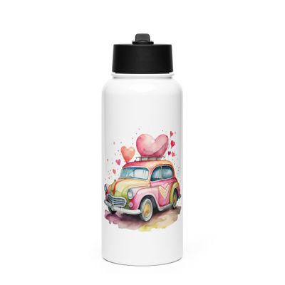 Valentine Love Car Stainless Steel Water Bottle with a Straw Lid