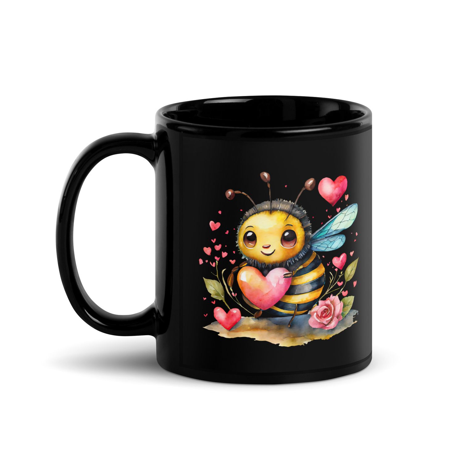 Valentine Love Bubble Bee Black Coffee Mug