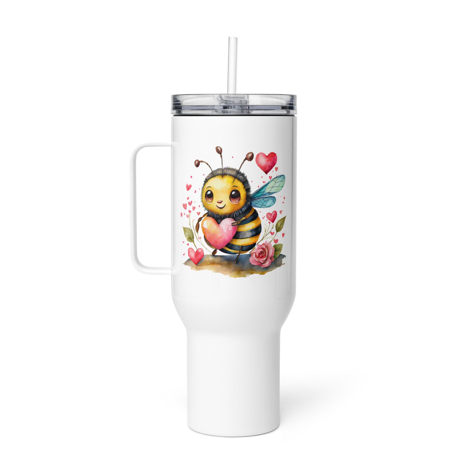 Valentine Love Bubble Bee Travel Mug with a Handle
