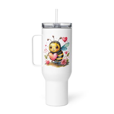 Valentine Love Bubble Bee Travel Mug with a Handle