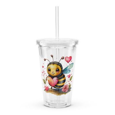 Valentine Love Bubble Bee Clear Insulated Plastic Tumbler