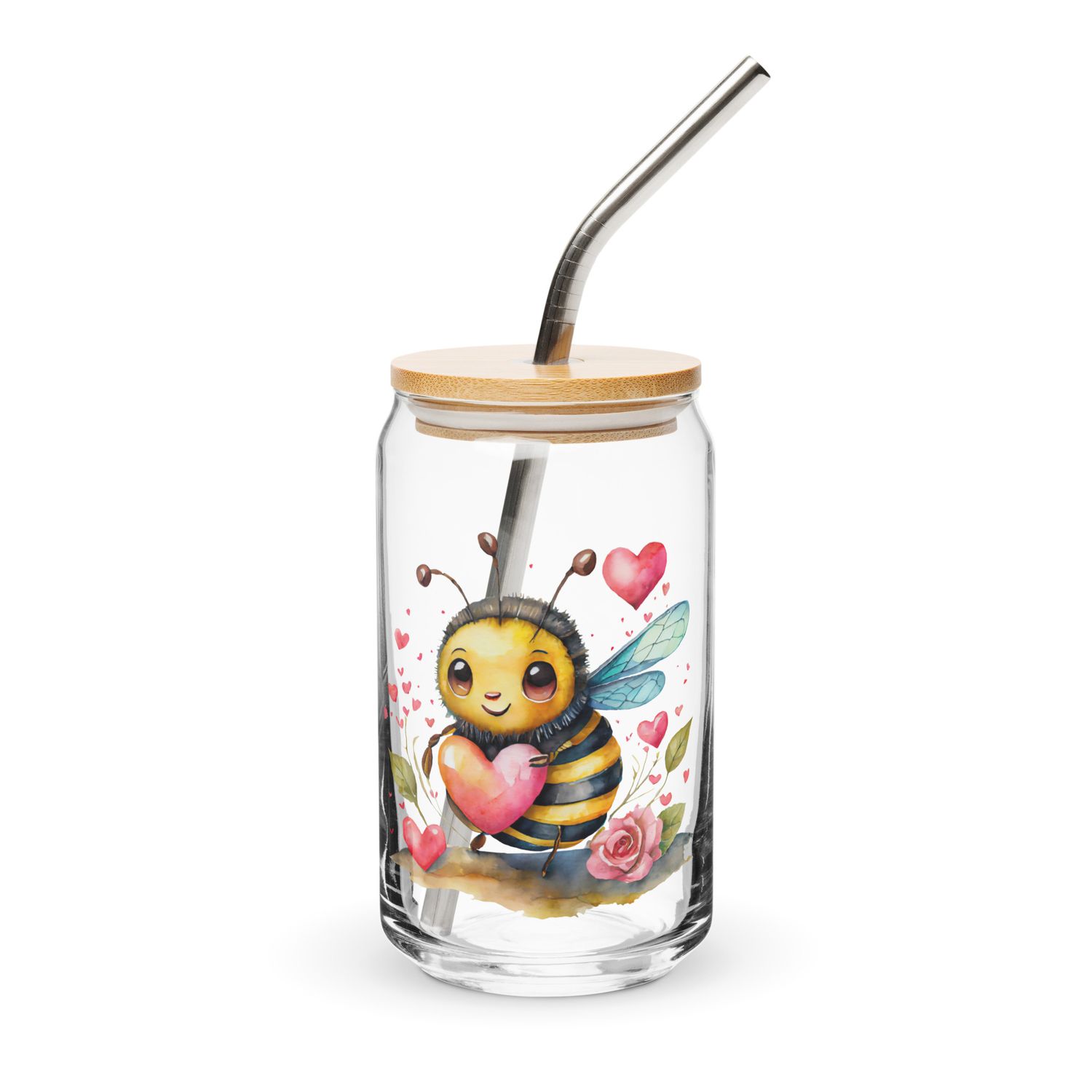 Valentine Love Bubble Bee Can-Shaped Glass