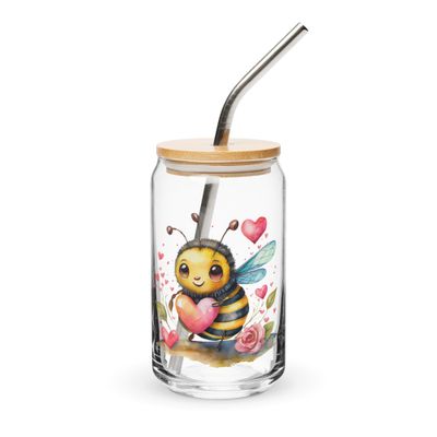 Valentine Love Bubble Bee Can-Shaped Glass