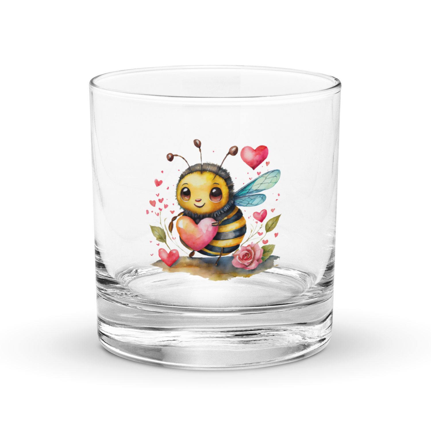 Valentine Love Bubble Bee Rocks Glass