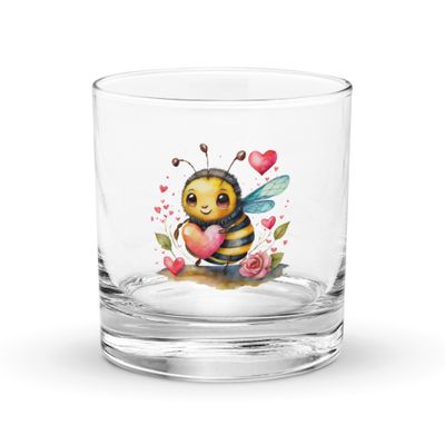 Valentine Love Bubble Bee Rocks Glass