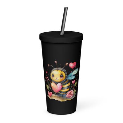 Valentine Love Bubble Bee Insulated Tumbler with a Straw
