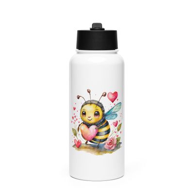 Valentine Love Bubble Bee Stainless Steel Water Bottle with a Straw Lid