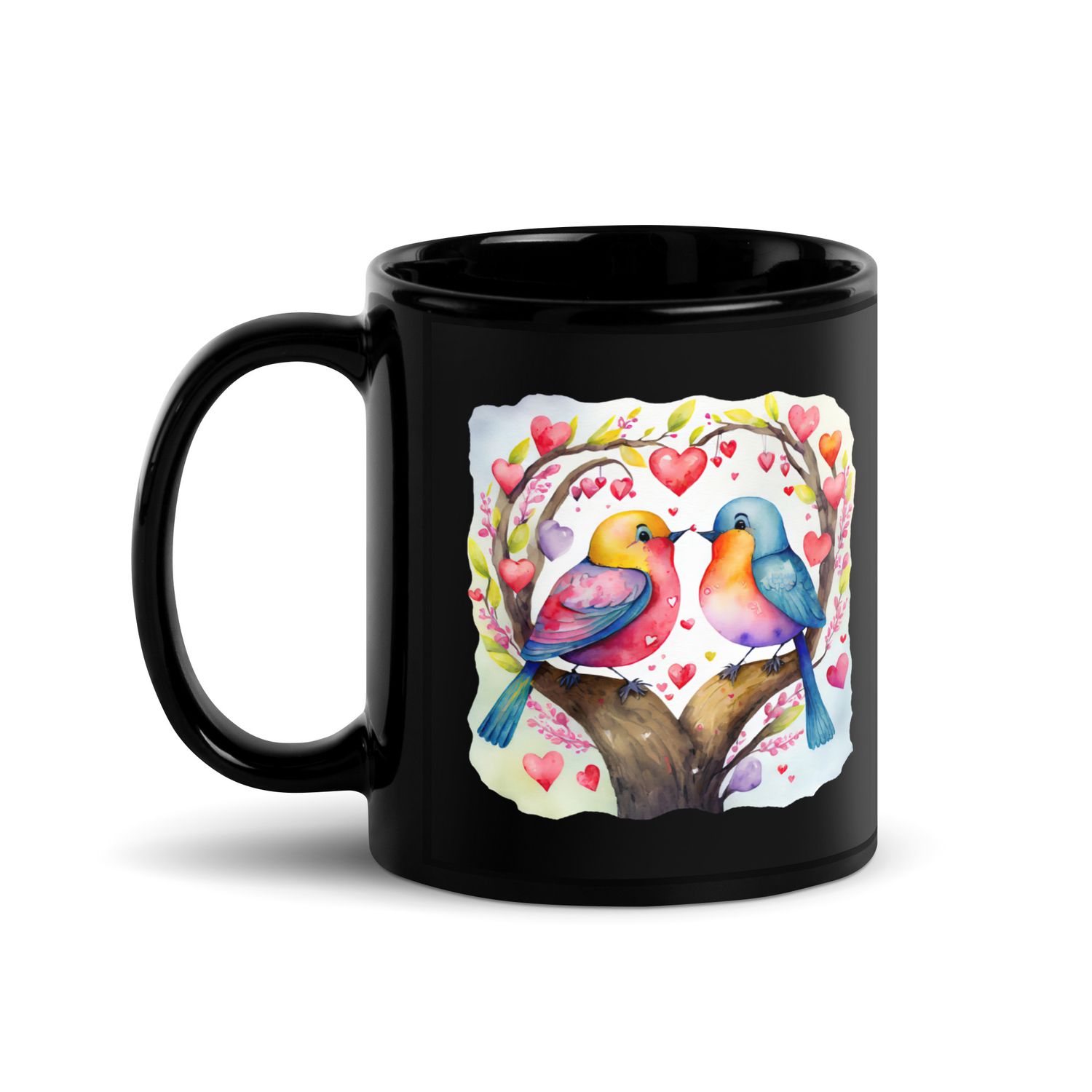 Valentine Love Birds Black Coffee Mug