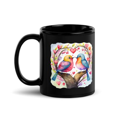 Valentine Love Birds Black Coffee Mug