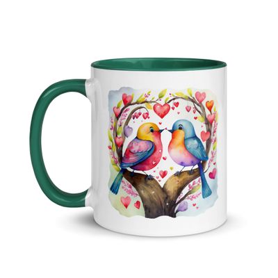 Valentine Love Birds Mug with Color Interior