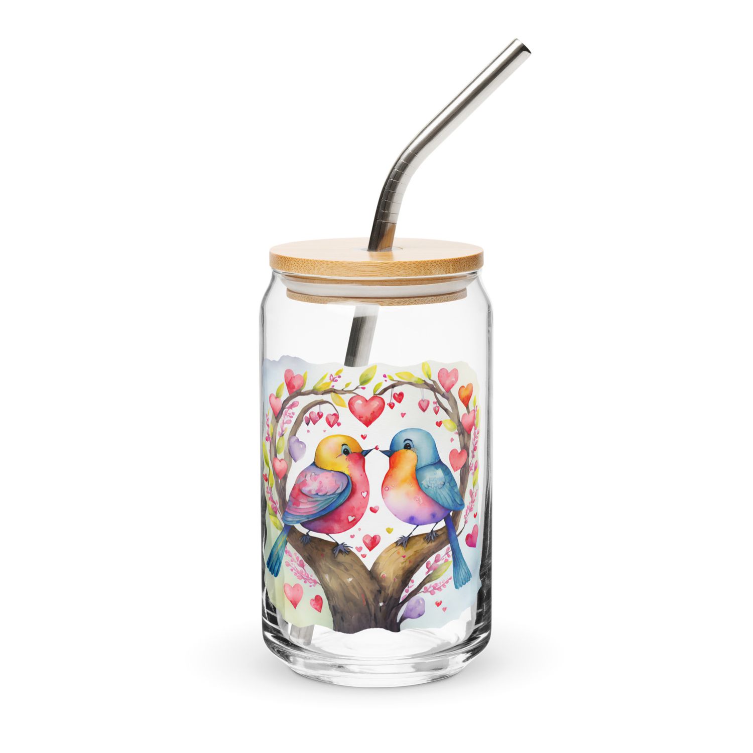 Valentine Love Birds Can-Shaped Glass