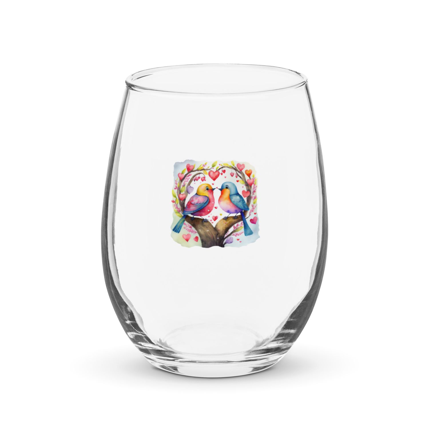 Valentine Love Birds Stemless Wine Glass