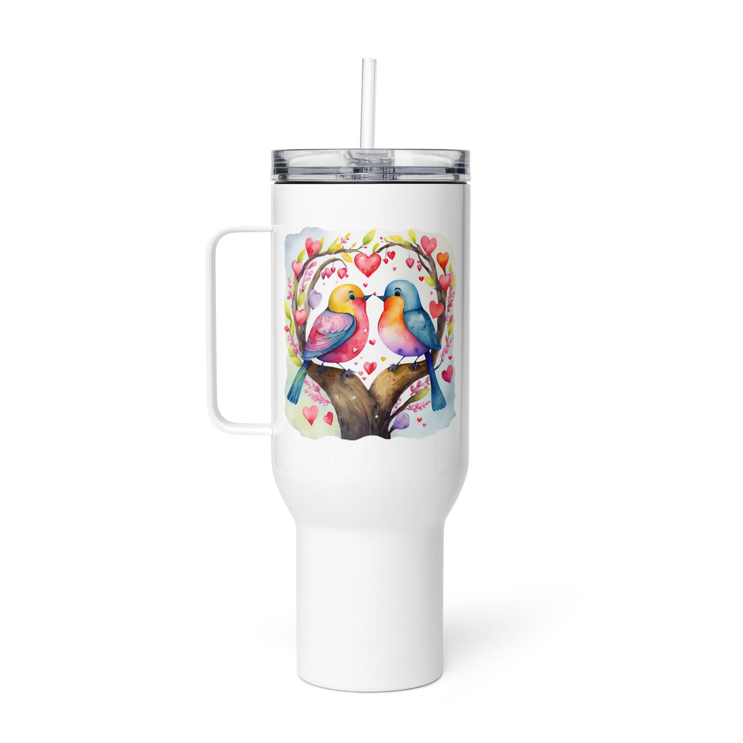 Valentine Love Birds Travel Mug with a Handle