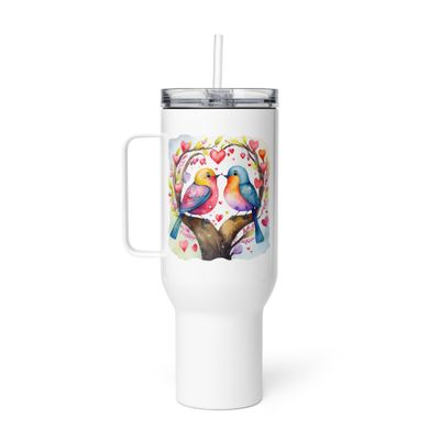 Valentine Love Birds Travel Mug with a Handle