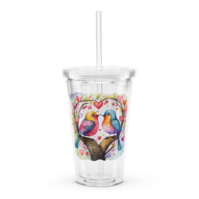 Valentine Love Birds Clear Insulated Plastic Tumbler