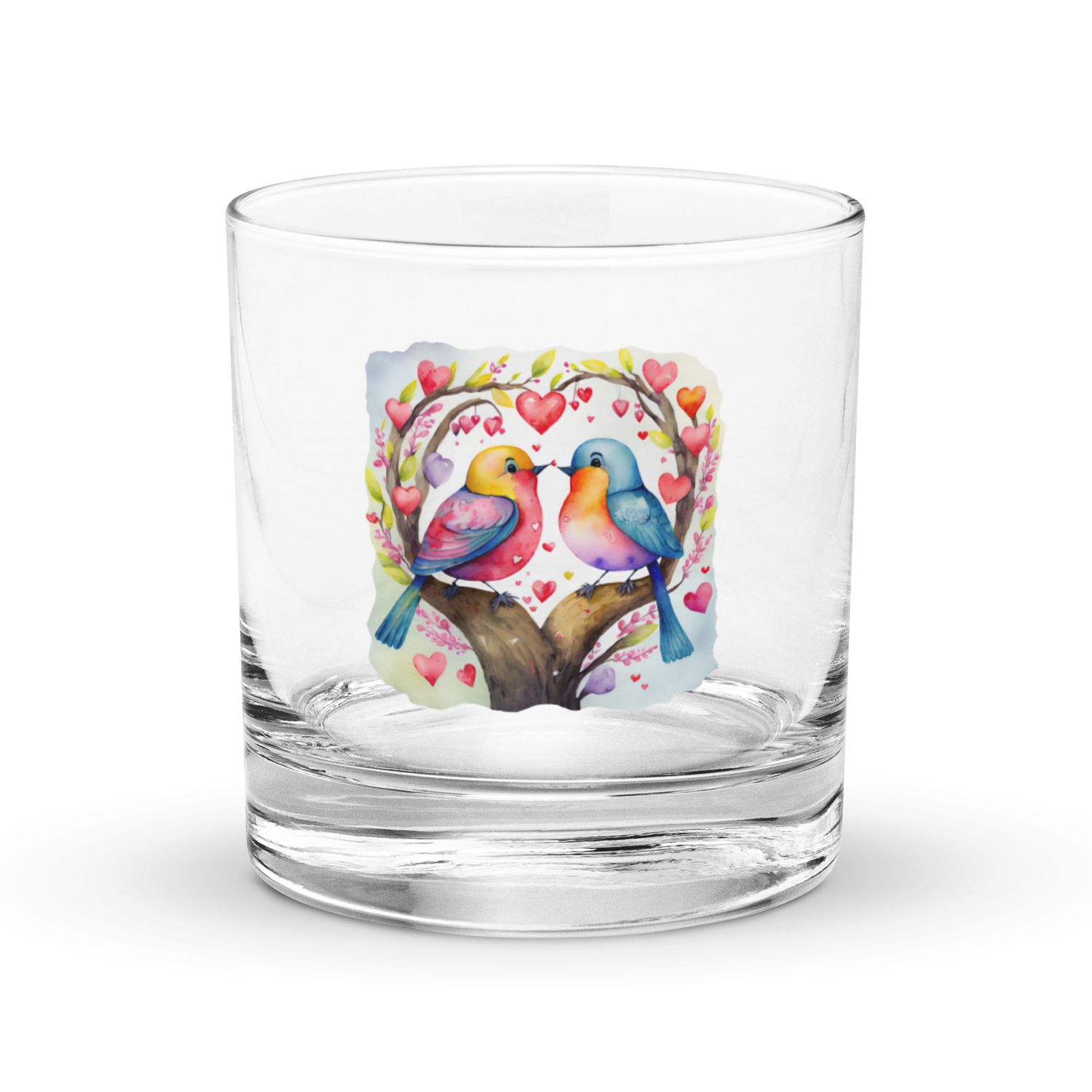 Valentine Love Birds Rocks Glass