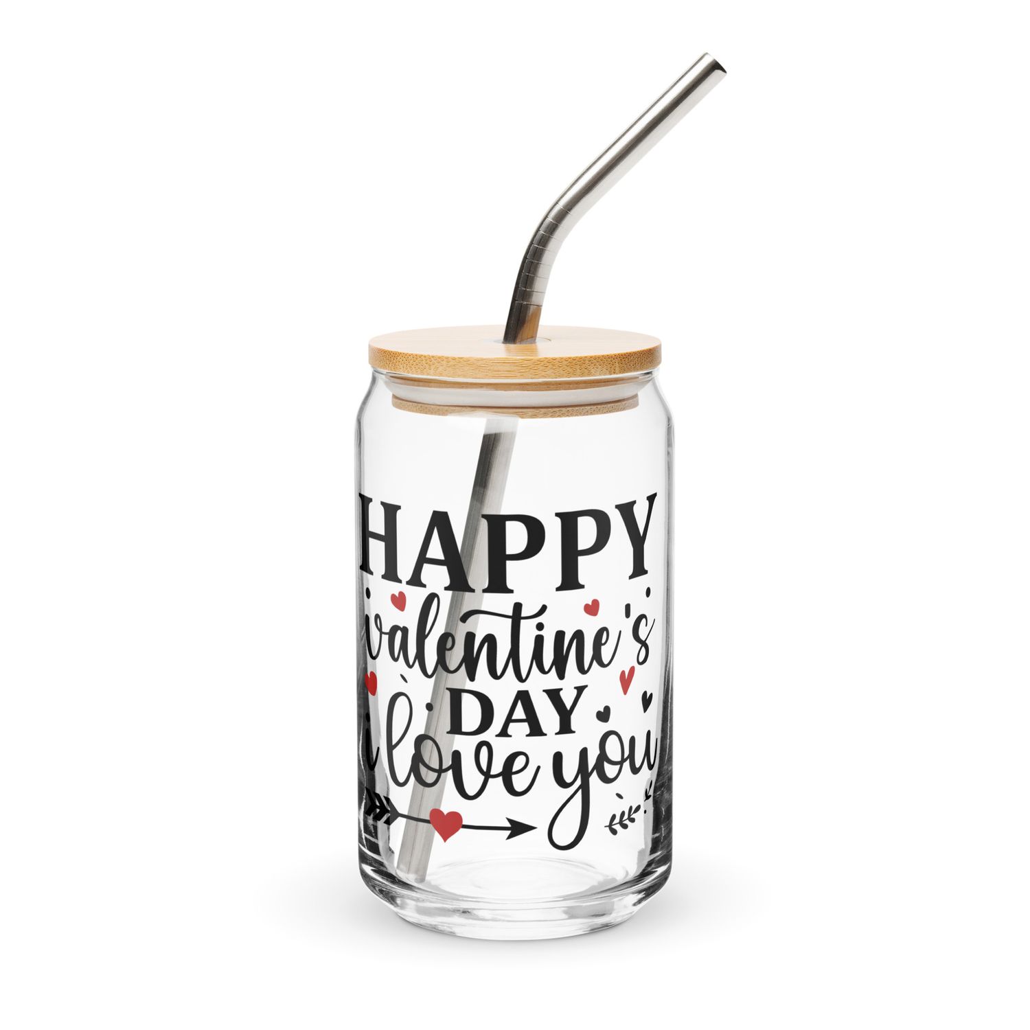 Happy Valentines Day I Love You Can-Shaped Glass