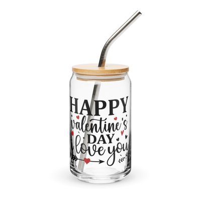 Happy Valentines Day I Love You Can-Shaped Glass
