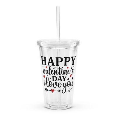 Happy Valentines Day I Love You Insulated Clear Plastic Tumbler