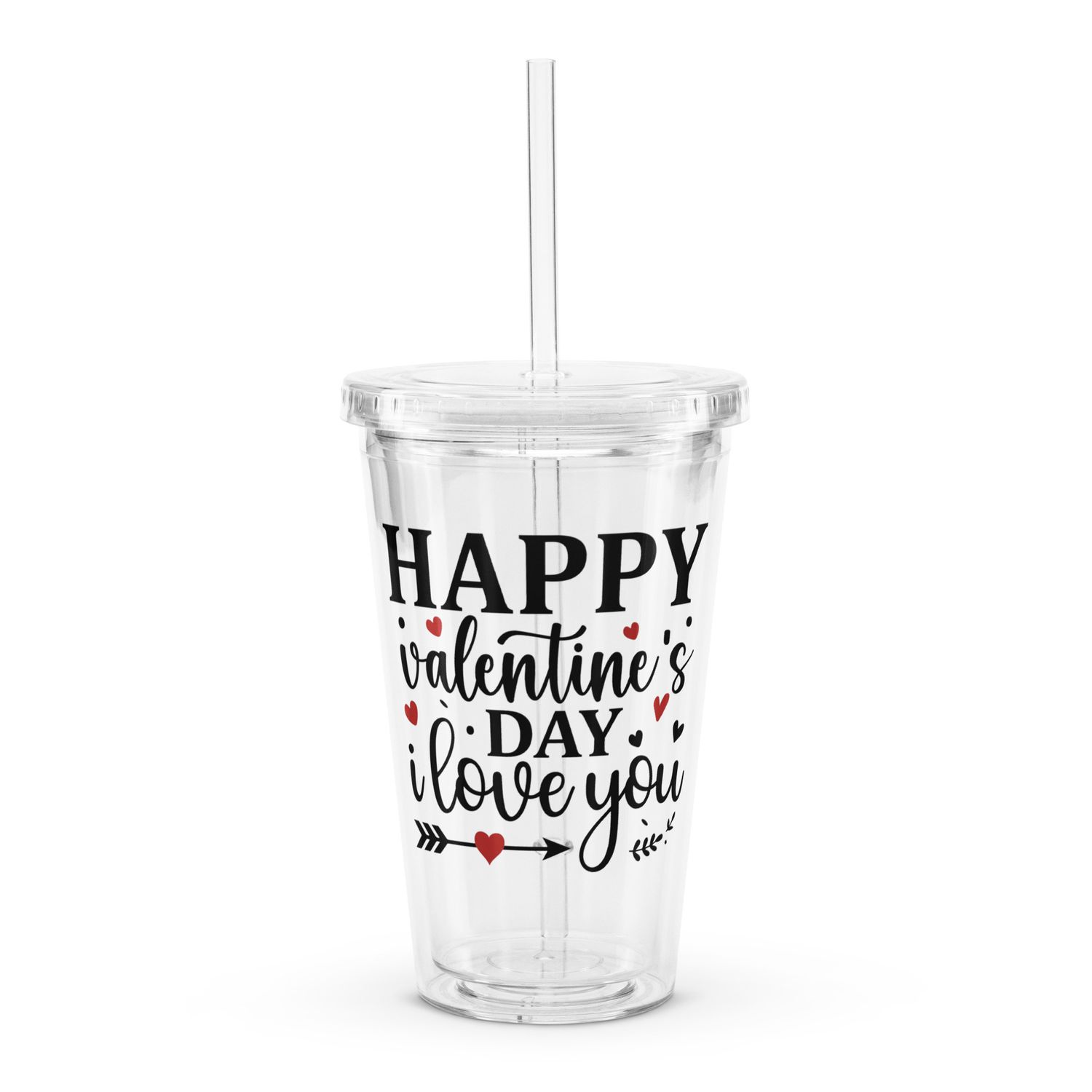 Happy Valentines Day I Love You Insulated Clear Plastic Tumbler