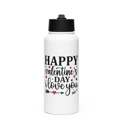 Happy Valentines Day I Love You Stainless Steel Water Bottle with a Straw Lid