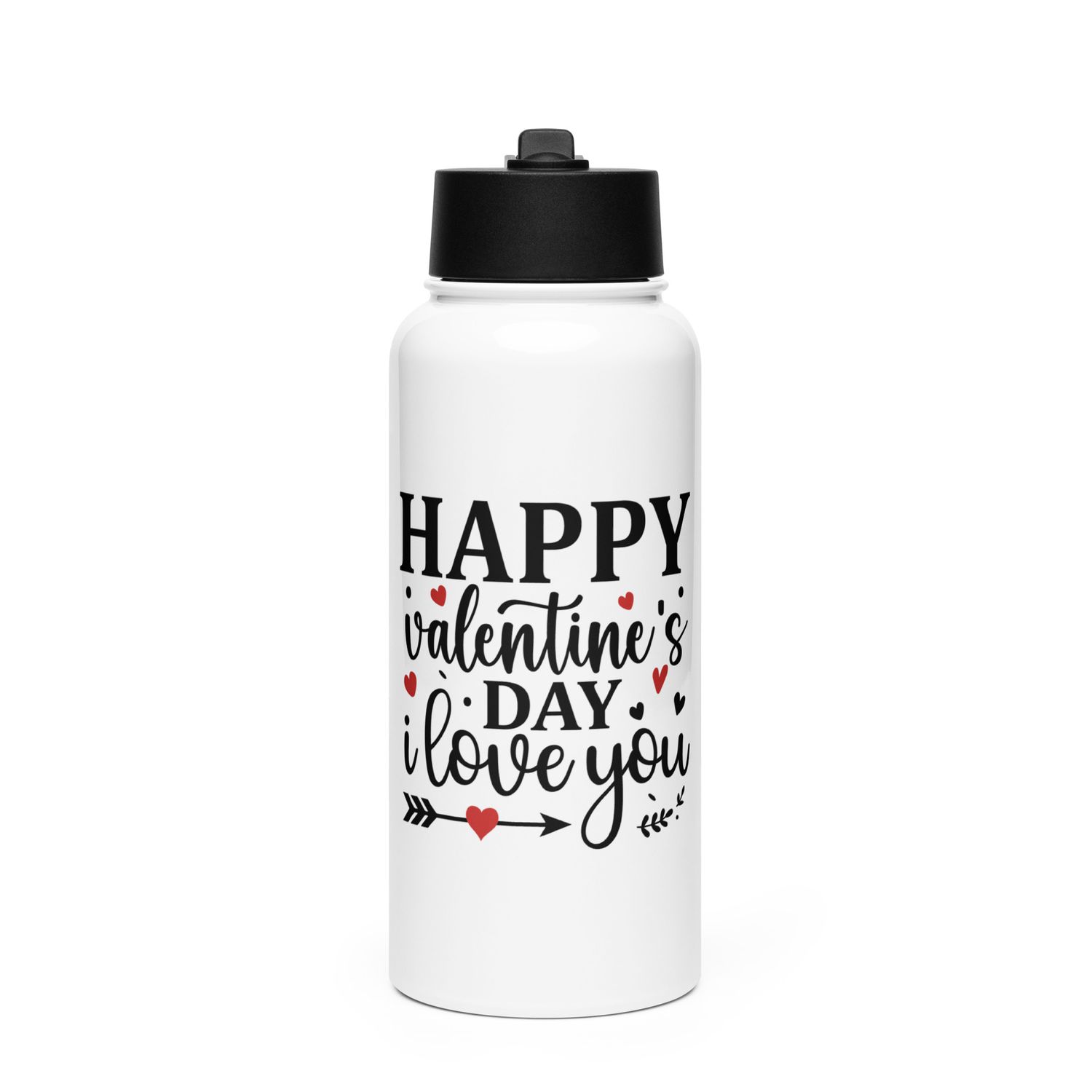 Happy Valentines Day I Love You Stainless Steel Water Bottle with a Straw Lid
