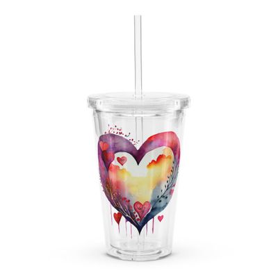 Valentine Love Heart Clear Insulated Plastic Tumbler